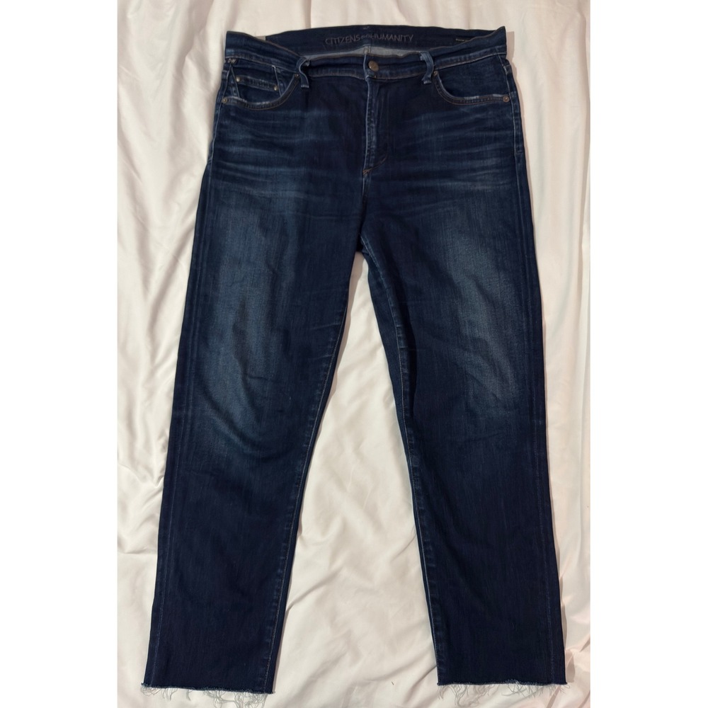 Citizens of Humanity Rocket High Rise Crop Skinny Jeans Dark Wash Raw Hem Womens